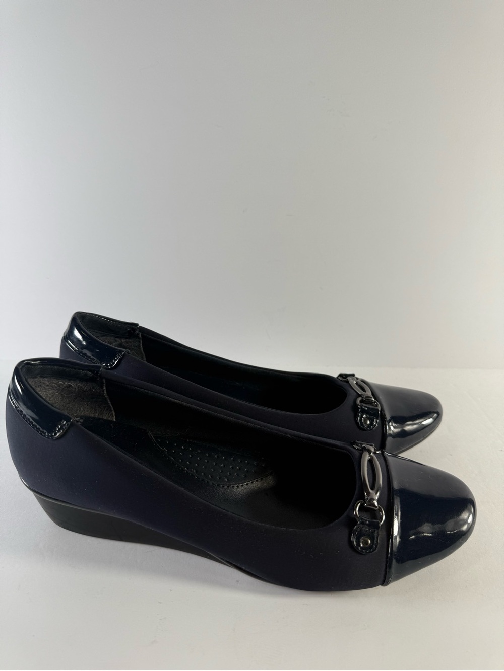 Naturalizer Women’s Navy Wedge Ballet Flats with Decorative Buckle - Size 8